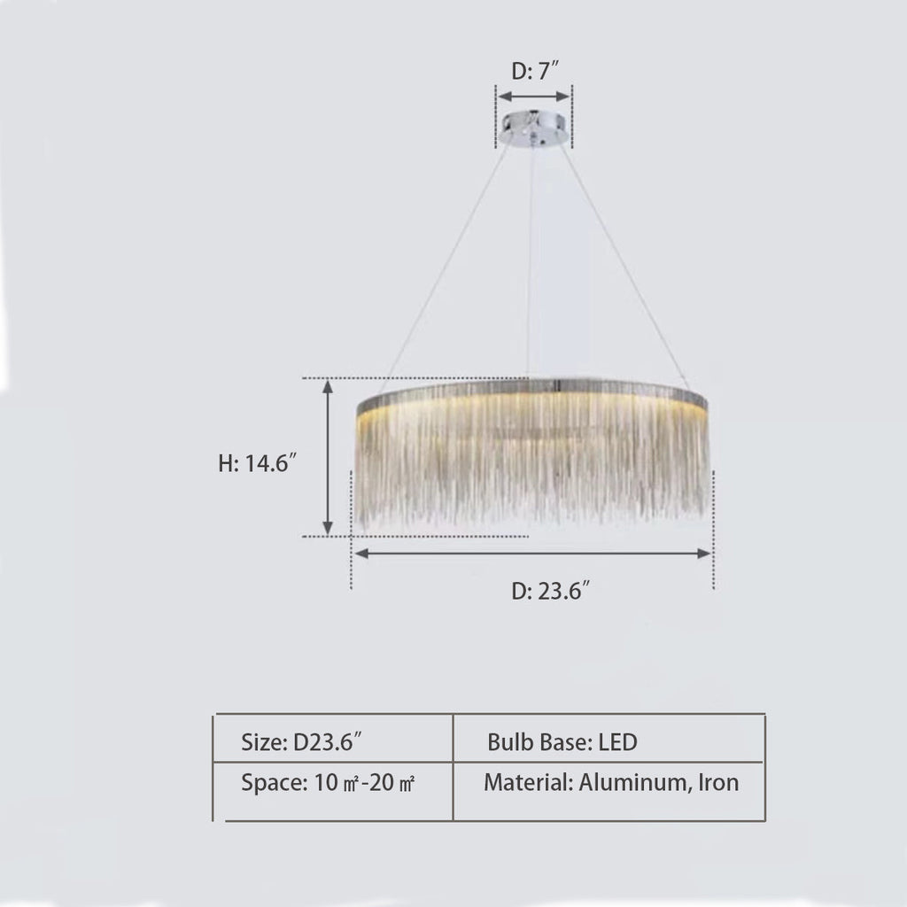 Extra Large Round Aluminum Tassel Chain Chandelier with Modern Finish for Living and Dining Room