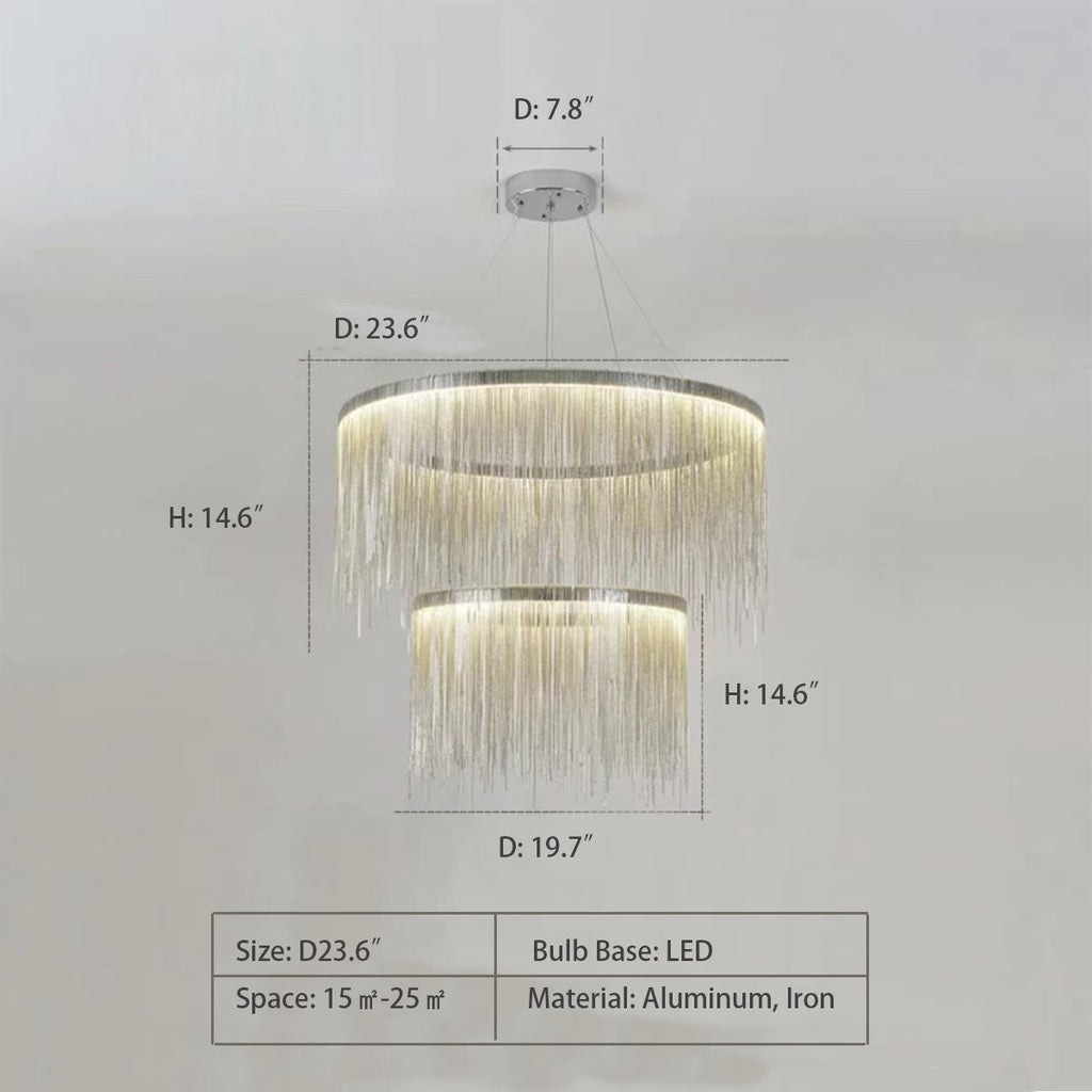 Extra Large Round Aluminum Tassel Chain Chandelier with Modern Finish for Living and Dining Room