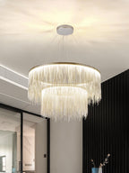 Extra Large Round Aluminum Tassel Chain Chandelier with Modern Finish for Living and Dining Room