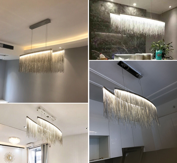 Modern Art Aluminum Tassel Pendant Chandelier for Living / dining Room / kitchen Island