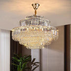 Modern Light Luxury Multi-Tier Diamond Crystal Rod Pendant Chandelier for Living / dining Room