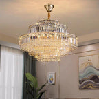 Modern Light Luxury Multi-Tier Diamond Crystal Rod Pendant Chandelier for Living / dining Room