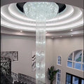 Extra Large Round Silver Flush Mount Luxury K9 Crystal Waterfall Chandelier for High-Ceiling Living Room