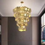Oversized Art Tapering Tiered Luxury Gold Chandelier for Living Room / high-Ceiling Room