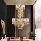 Modern Luxury 2 Layers Crystal Rod Gold Leaves Pendant Light for Living Room / bedroom