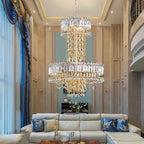 Modern Luxury 2 Layers Crystal Rod Gold Leaves Pendant Light for Living Room / bedroom