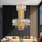 Modern Luxury 2 Layers Crystal Rod Gold Leaves Pendant Light for Living Room / bedroom