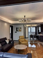 Modern Black Chandelier with Leaf-Shaped Crystal Suit for Living & Dining Room