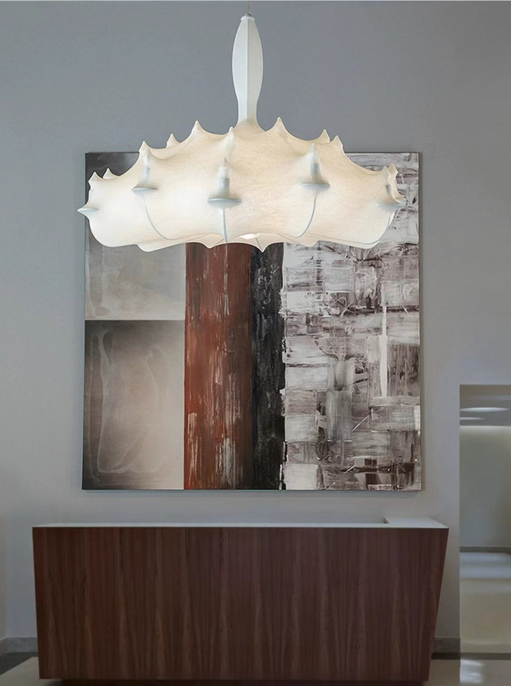 Alien Cloud French Cream Silk Pendant Chandelier with Polygonal Shape and High-Quality Finish for Living Room