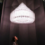 Extra Large Round Modern Chandelier with Clear Glass Tubes and Silver Metal Finish for Living Room Hotel Lobby