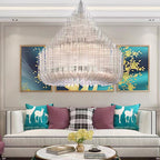 Extra Large Round Modern Chandelier with Clear Glass Tubes and Silver Metal Finish for Living Room Hotel Lobby