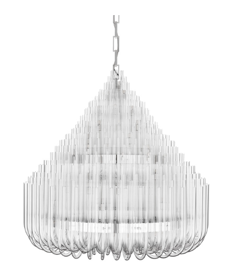Extra Large Round Modern Chandelier with Clear Glass Tubes and Silver Metal Finish for Living Room Hotel Lobby