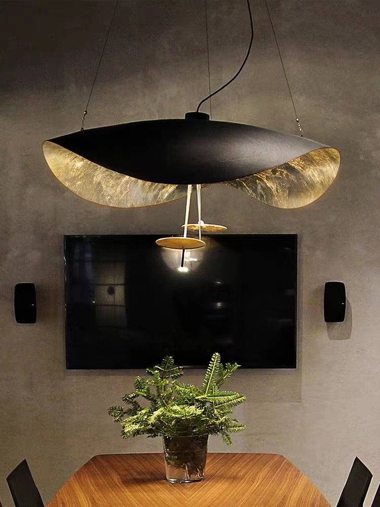 Modern Art Hat-Shaped Gold Leaf Metal Pendant Chandelier for Living and Dining Room