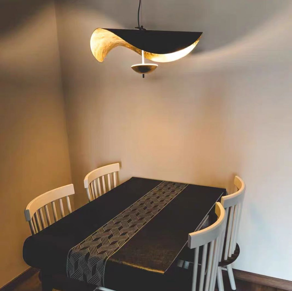 Modern Art Hat-Shaped Gold Leaf Metal Pendant Chandelier for Living and Dining Room