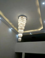 Oversized Tiered Crystal and Stainless Steel Ceiling Chandelier for Luxury Duplex and