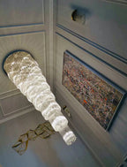 Oversized Tiered Crystal and Stainless Steel Ceiling Chandelier for Luxury Duplex and