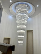 Oversized Tiered Crystal and Stainless Steel Ceiling Chandelier for Luxury Duplex and