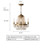 Vintage Crystal Pendant Candle Light in Antique Gold Finish Chandelier for Living Room / bedroom