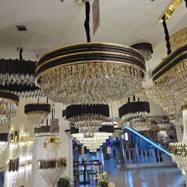 Modern Minimalist Gold Multi-Tier Crystal Pendant Chandelier Suit for Living / Dining Room / Bedroom