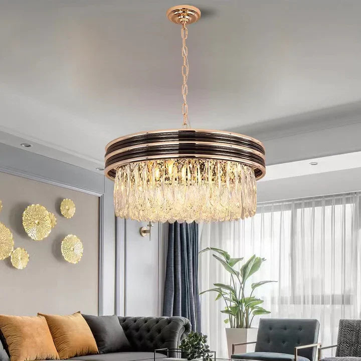 Modern Minimalist Gold Multi-Tier Crystal Pendant Chandelier Suit for Living / Dining Room / Bedroom
