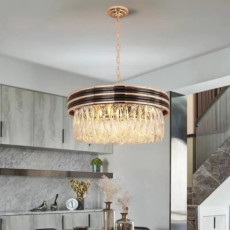 Modern Minimalist Gold Multi-Tier Crystal Pendant Chandelier Suit for Living / Dining Room / Bedroom