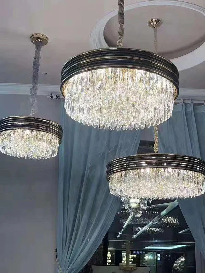 Modern Minimalist Gold Multi-Tier Crystal Pendant Chandelier Suit for Living / Dining Room / Bedroom