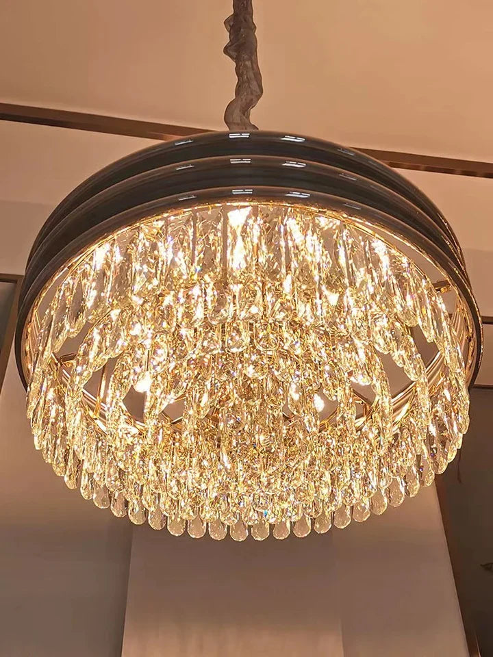 Modern Minimalist Gold Multi-Tier Crystal Pendant Chandelier Suit for Living / Dining Room / Bedroom