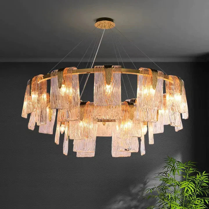Light Luxury Irregular Glass Slice Chandelier Suit in Brass Finish for Living Room / Ding Room / Bedroom