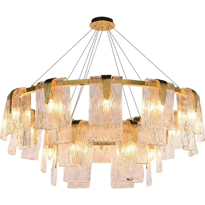 Light Luxury Irregular Glass Slice Chandelier Suit in Brass Finish for Living Room / Ding Room / Bedroom