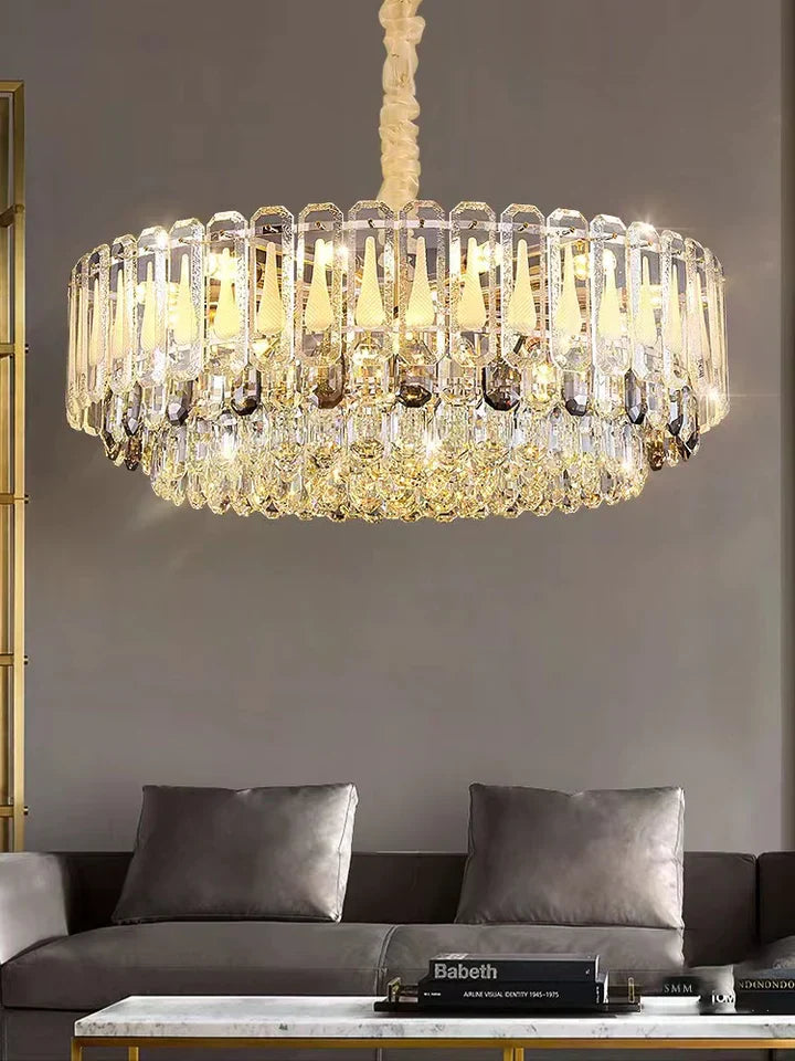 Oversized Transparent Crystal Tiered Chandelier Suit for Living / dining Room / bedroom