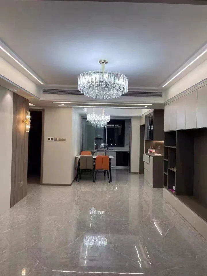Oversized Transparent Crystal Tiered Chandelier Suit for Living / dining Room / bedroom
