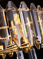 Modern Transparent Crystal and Gold Chandelier with Oval Slices, Round & Rectangle Shapes, High-Quality Finish
