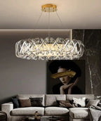 Modern Crystal Chandelier with Transparent Crossed Shell Finish, Round & Rectangle Shapes, K9 Crystal &