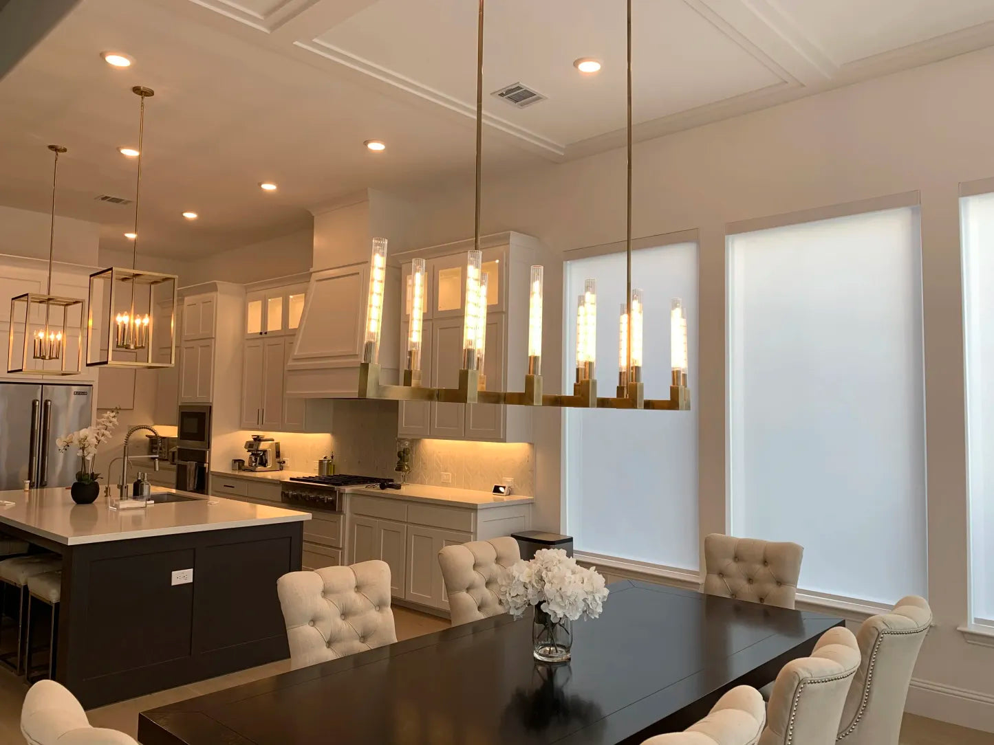 Modern Linear Round / linear Tubular Glass Chandelier for Dining Room / kitchen Island