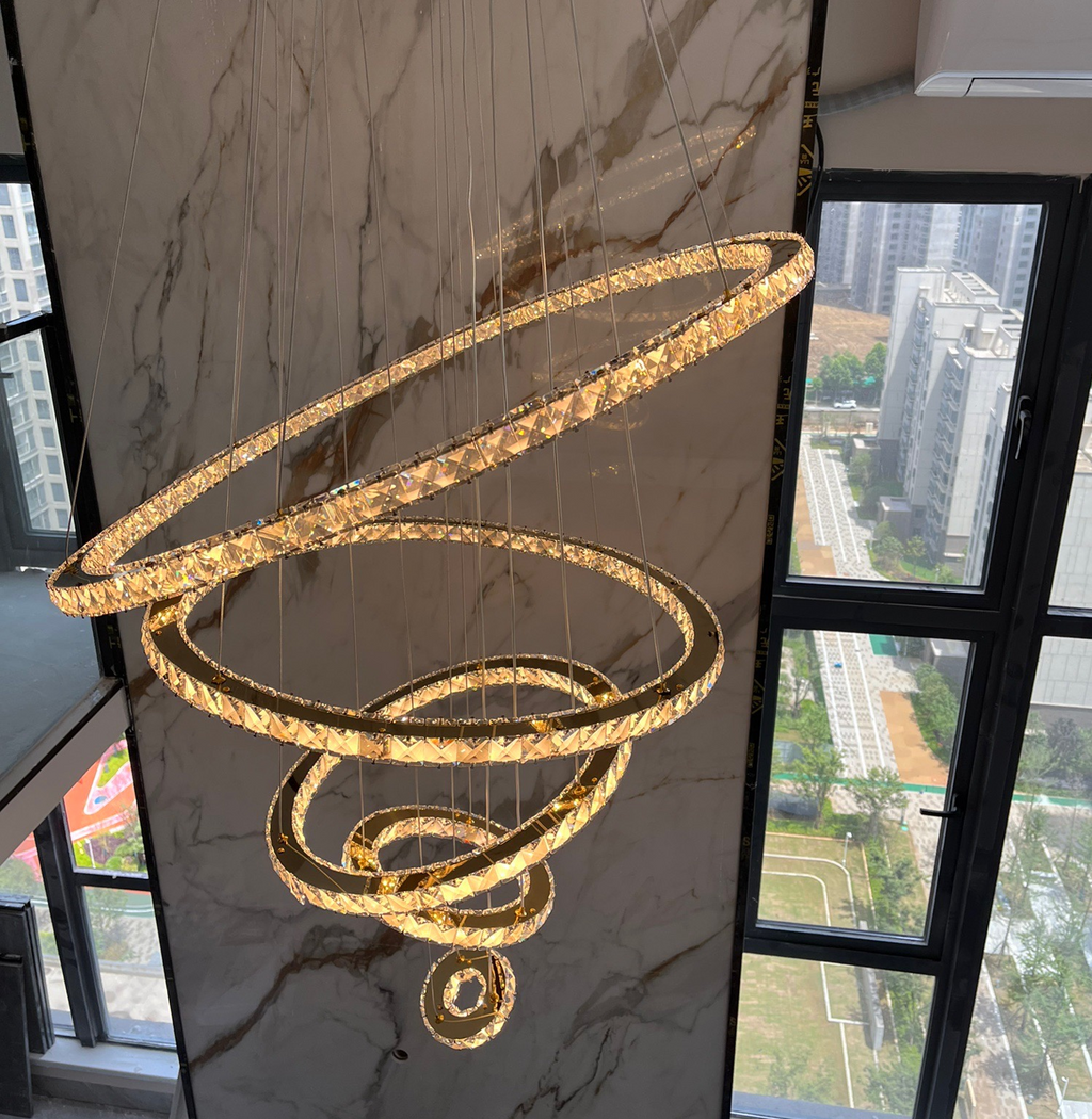 Light Luxury 5 / 6 / 7 Rings Crystal Chandelier for Staircase / foyer / villa