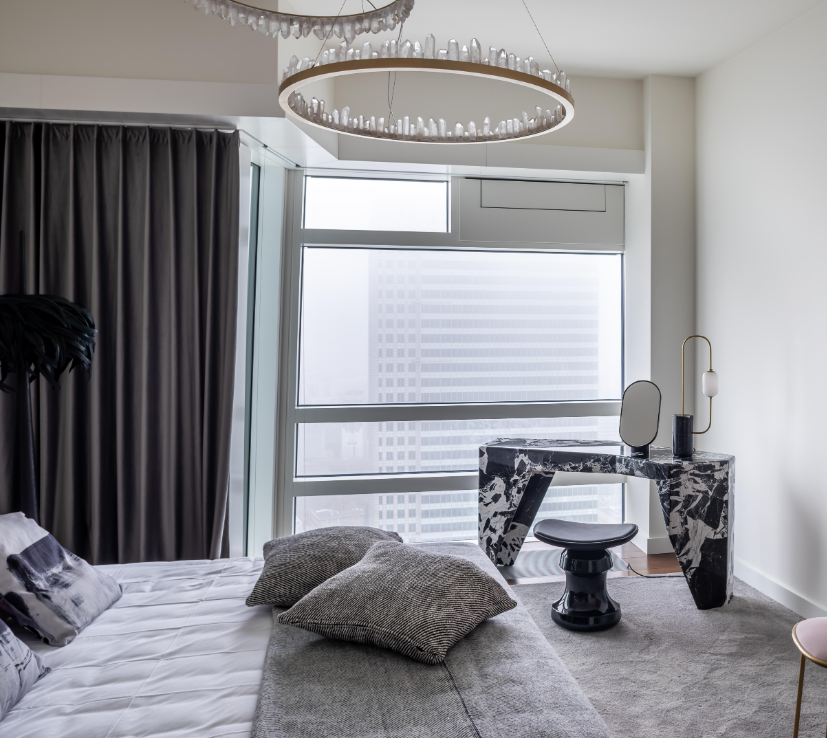 Modern Round Chandelier with Brass / black Finish and Natural Quartz Crystals