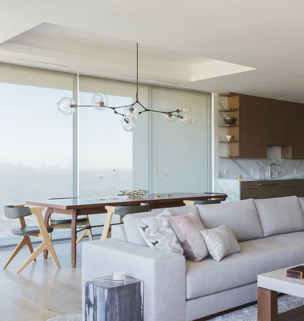 Modern Sputnik Smoky Gray / amber Glass Branch Chandelier for Kitchen Island / dining Room