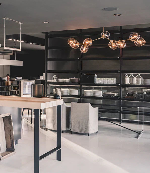 Modern Sputnik Smoky Gray / amber Glass Branch Chandelier for Kitchen Island / dining Room