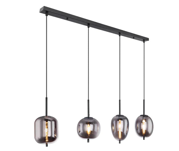 Modern Rectangular Smoky Gray Glass and Metal Chandelier for Dining Room & Kitchen Island