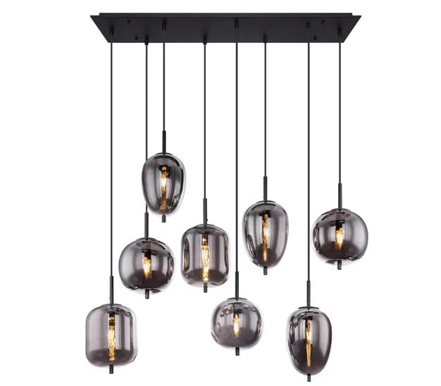 Modern Rectangular Smoky Gray Glass and Metal Chandelier for Dining Room & Kitchen Island