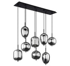 Modern Rectangular Smoky Gray Glass and Metal Chandelier for Dining Room & Kitchen Island