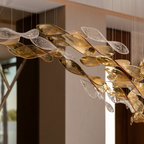 Luxury Glass Leaves Floating Chandelier with High-Quality Finish for Hotel, Villa, Living Room
