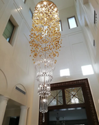 Modern Waterfall Glass Gem Stone & Teardrop Chandelier with Round Canopy – High-Quality Glass and Metal Finish