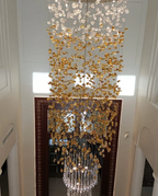 Modern Waterfall Glass Gem Stone & Teardrop Chandelier with Round Canopy – High-Quality Glass and Metal Finish