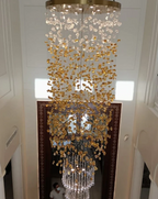 Modern Waterfall Glass Gem Stone & Teardrop Chandelier with Round Canopy – High-Quality Glass and Metal Finish