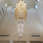 Modern Waterfall Glass Gem Stone & Teardrop Chandelier with Round Canopy – High-Quality Glass and Metal Finish