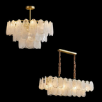 Post-Modern Creative Art Cloud Glass Shell Double Layer Round Chandelier for Living & Dining Room