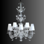 Luxury Crystal and Metal Flower Chandelier with White Lampshade for Living Room, Staircase, Hotel