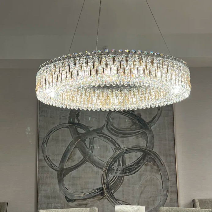 Light Luxury Crystal Beads Drum Collection Flush Mounted / rectangle / round Chandelier