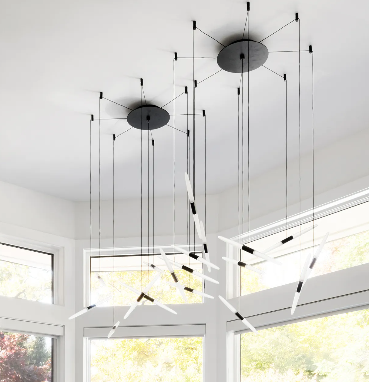Modern Floating Acrylic Stick Chandelier for High-Ceiling